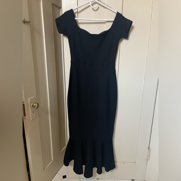 How Much I Care Black Off-the-Shoulder Midi Dress - Picture 4 of 10